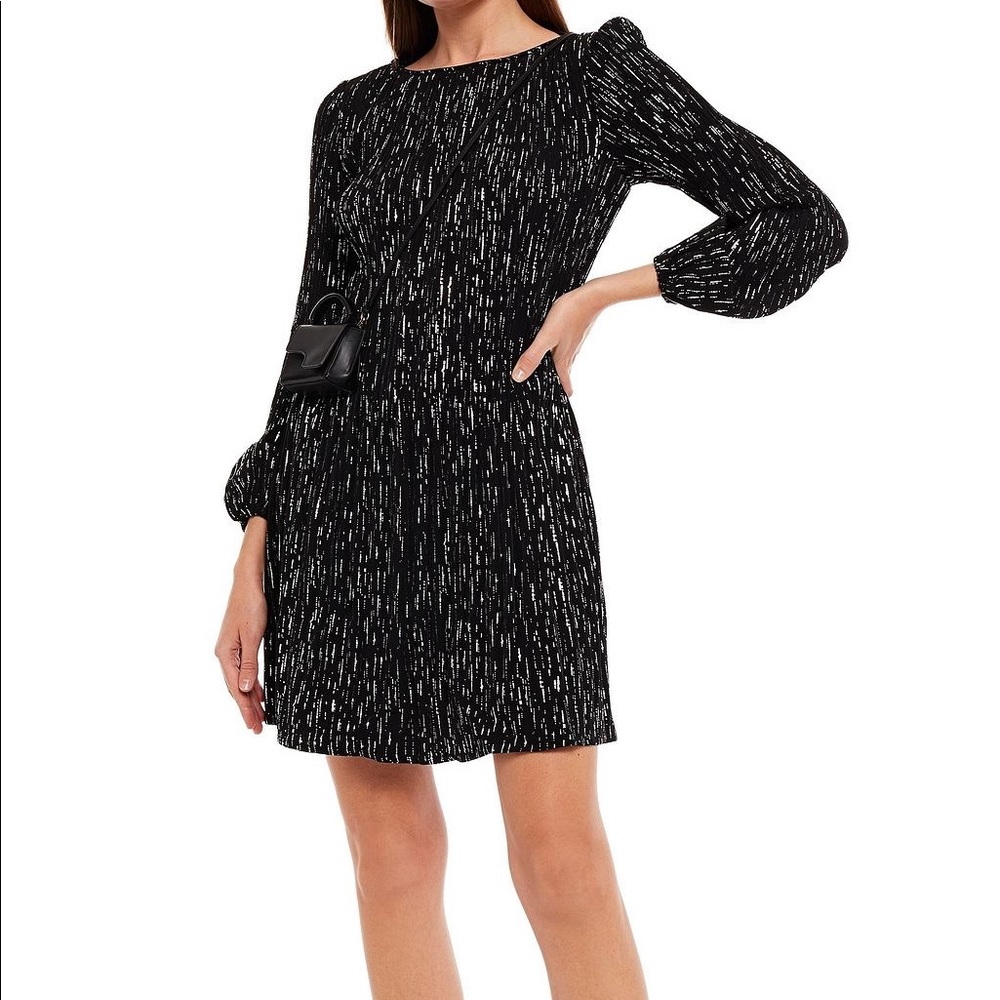Maje Rocketa Synthetic Lurex Pleated Embellished Plissé Crepe Mini Black Dress